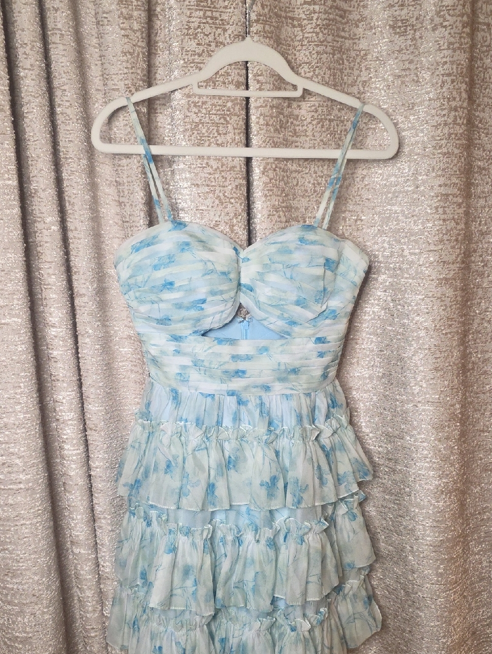 Light Blue Floral Ruffle Tiered Sundress Size 2